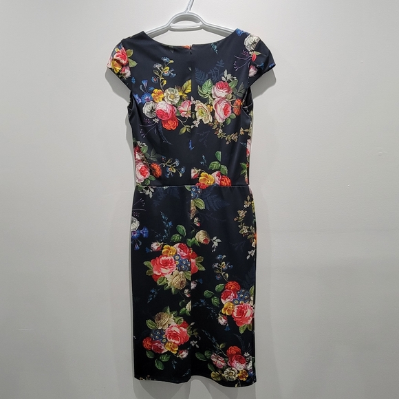Long Tall Sally Navy Floral Dress Sz US 8 - Picture 4 of 6